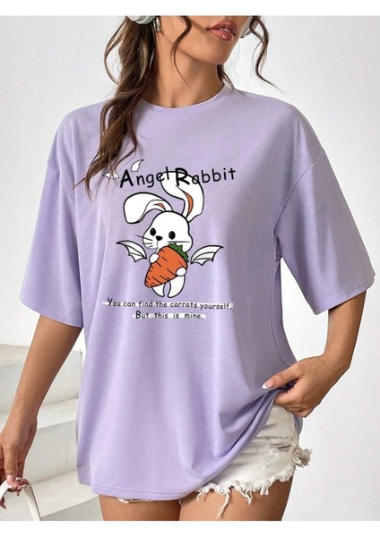Kadın / Kız Angel Rabbit Baskılı Oversize T-Shirt Salas Boyfriend modelleri
