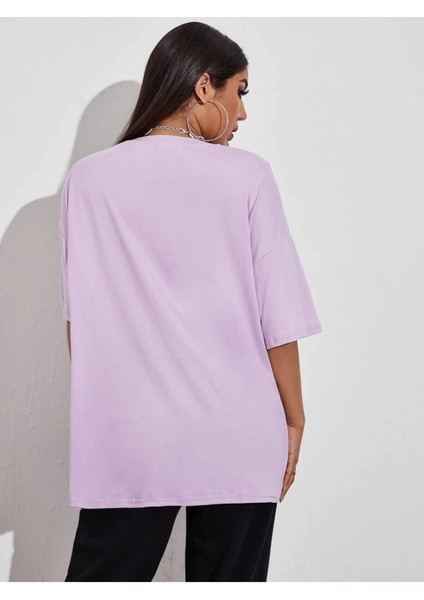 Kadın / Kız Over It Baskılı Oversize T-Shirt Salaş Boyfirend