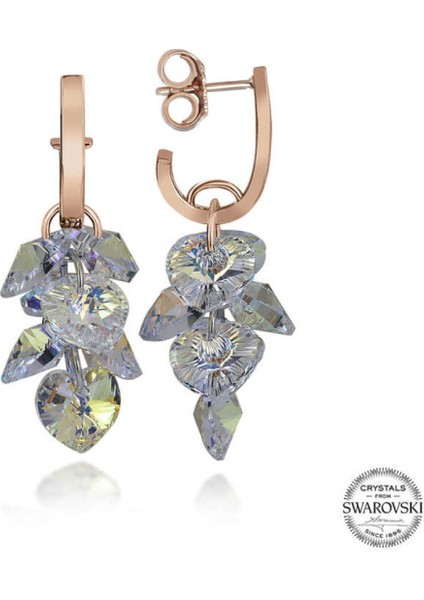 Kristal Taşlı Gümüş Kalp Salkım Sallantılı Çivili Kadın Küpe CSR2184571