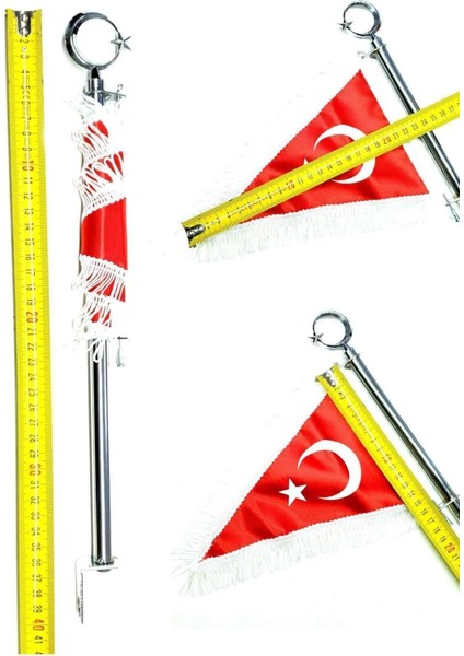 Motosiklet Flama Türk Bayrak Direği Beyaz Püsküllü