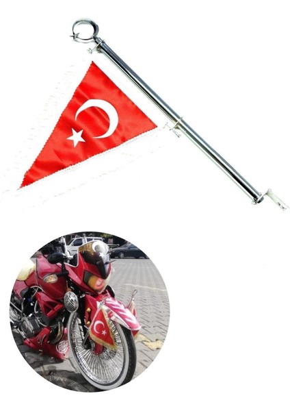 Motosiklet Flama Türk Bayrak Direği Beyaz Püsküllü fiyatları