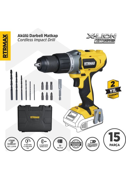 RTX1820B Şarjlı Darbeli Matkap 50 Nm - Akü Hariç