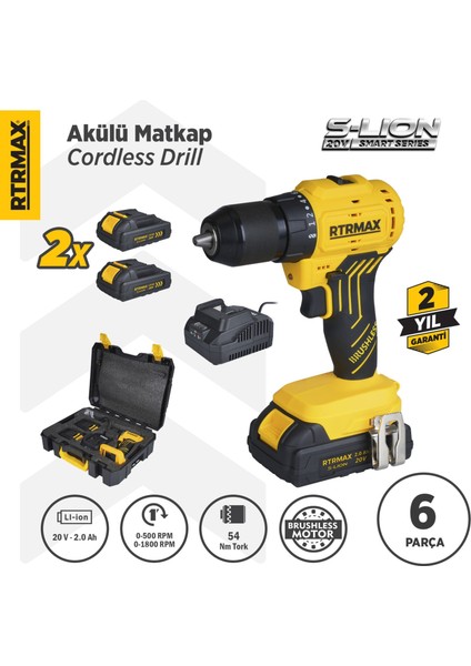 RTS5010 Şarjlı Matkap Kömürsüz 54 Nm 2x2 Ah 20V Çift Akü S-Lion - Akü Dahil