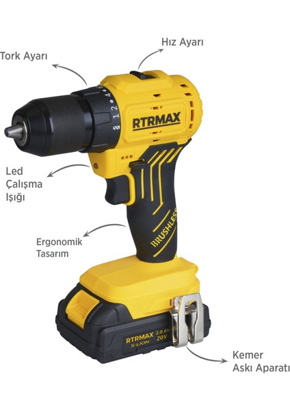 RTS5010 Şarjlı Matkap Kömürsüz 54 Nm 2x2 Ah 20V Çift Akü S-Lion - Akü Dahil modelleri