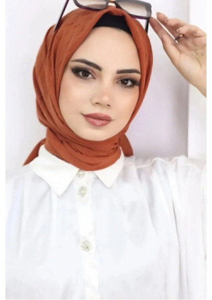 Kadın Tesettür Pratik Bambu Kraş Eşarp Kiremit