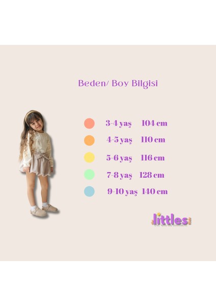 Kız Çocuk Kelebek Figürlü Beli Lastikli Kurdeleli Pamuklu Astarlı Sim Geçişli Etekli Bluz Bej Ikili Alt Üst Takım