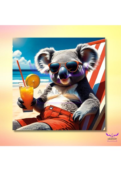 Tekli Kare Kanvas Sahilde Güneşlenip Kokteyl Içen Koala Tasarımı fiyatları