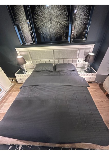 Çift Kişilik 73 Tel Çizgili Saten ( Pamuk) 240*280 Çarşaf 200*220 Nevresim 50*70 Yastık Kılıfı