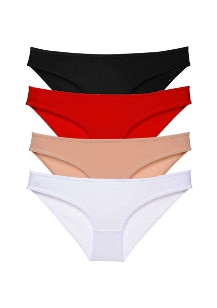 4 Adet Süper Eko Set Likralı Kadın Slip Külot Siyah Kırmızı Ten Beyaz