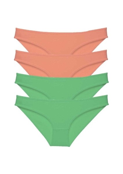 4 Adet Eko Set Likralı Kadın Slip Külot Pudra Yeşil