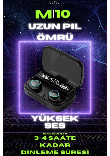 M10 Earbuds Kulakiçi Tws Bluetooth Kulaklık LED Göstergeli Powerbankli Kablosuz Wireless Kulaklık