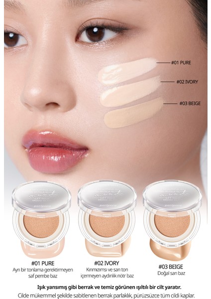 Doğal Işıltı Sağlayan Vegan Cushion PERIPERA Mood Vegan Glow Cushion SPF50+ PA++++ (1 Pure)