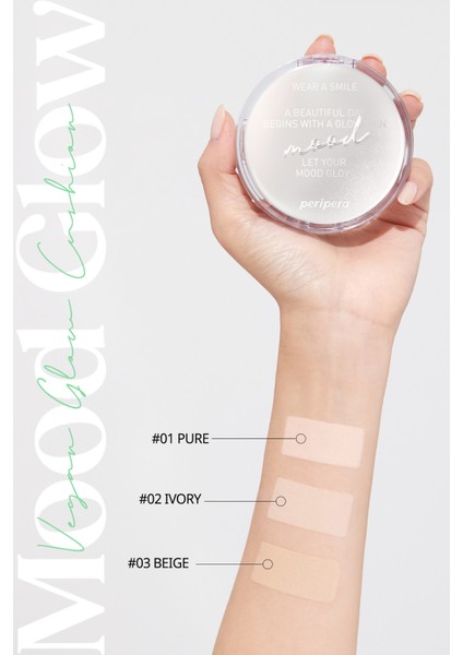 Doğal Işıltı Sağlayan Vegan Cushion PERIPERA Mood Vegan Glow Cushion SPF50+ PA++++ (1 Pure)