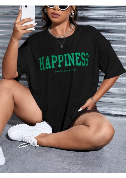 Happıness Baskılı Kadın / Kız Oversize Salas T-Shirt Boyfirend indirimleri