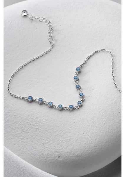 925 AyarGümüş Rodyum Kaplama Minik Sıralı Aquamarin Taşlı Bileklik modelleri