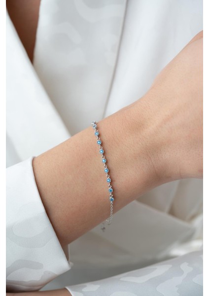 925 AyarGümüş Rodyum Kaplama Minik Sıralı Aquamarin Taşlı Bileklik fırsatları