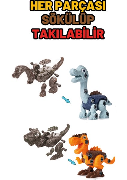 Vidalı Dinazor Oyuncağı 2'li Mavi ve Turuncu Modeli Sök-Tak