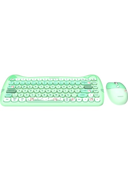 KM-6285 Catty Mını Renkli Tuşlu Yeşil 2.4 Ghz + Bt Kablosuz Q Multimedia Klavye + Mouse Set