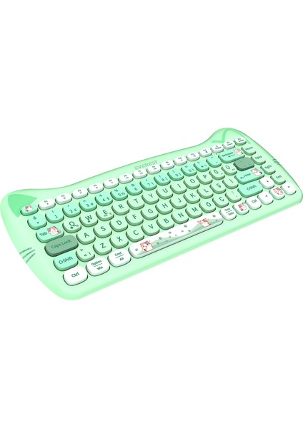 KM-6285 Catty Mını Renkli Tuşlu Yeşil 2.4 Ghz + Bt Kablosuz Q Multimedia Klavye + Mouse Set