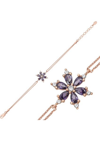 Gümüş Rose Mor Lotus Çiçeği Kadın Bileklik CSR2184383