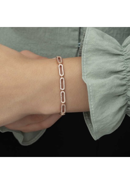 Gümüş Rose Oval Taşlı Kadın Bileklik CSR2183721