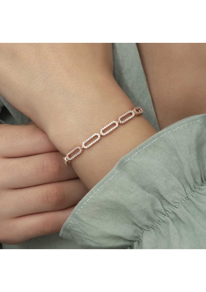 Gümüş Rose Oval Taşlı Kadın Bileklik CSR2183721