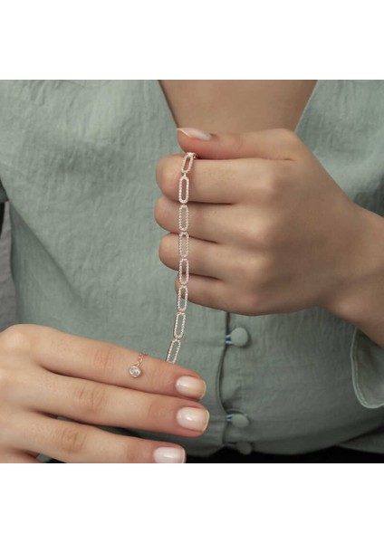Gümüş Rose Oval Taşlı Kadın Bileklik CSR2183721