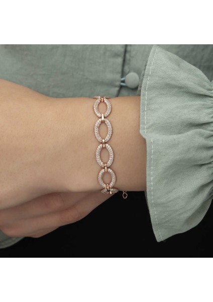 Gümüş Rose Oval Taşlı Kadın Bileklik CSR2183718