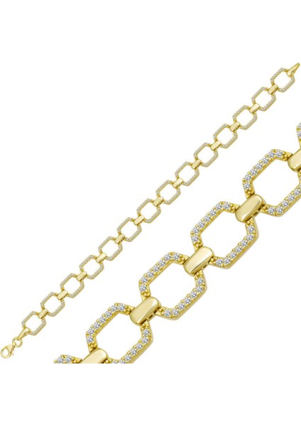 Gümüş Gold Kare Taşlı Kadın Bileklik CSR2184462 fiyatları