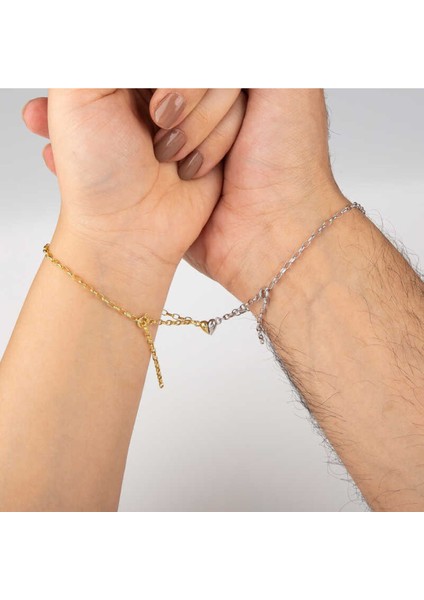 Gümüş Rodyum Gold Çift Kalpli Aşk Bileklik CSR2185535
