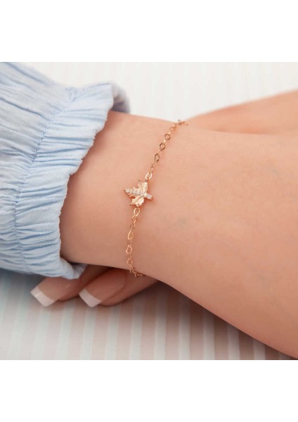 Gümüş Rose Çınar Yaprağı Kadın Bileklik CSR2184779