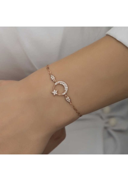 Gümüş Rose Ay Yıldız Kadın Bileklik CSR2184682