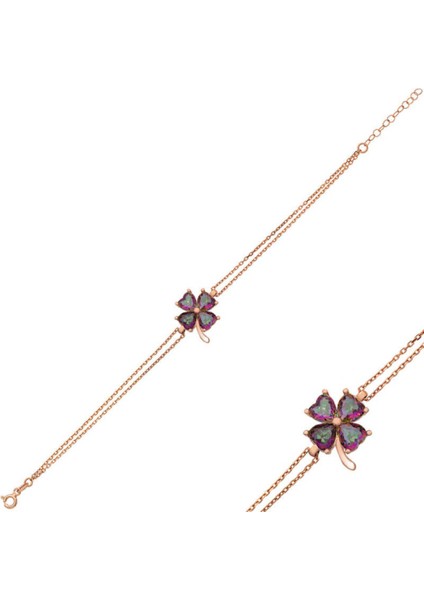 Gümüş Rose Mistik Topaz Yonca Kadın Bileklik CSR2182791 modelleri