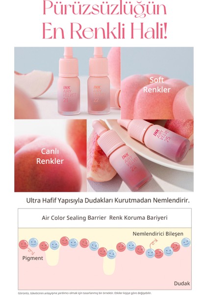 Uzun Süre Kalıcı ve Hafif Formüllü, Kadife Bitişli Tint PERIPERA Ink Airy Velvet (25 Zazzy Peach)