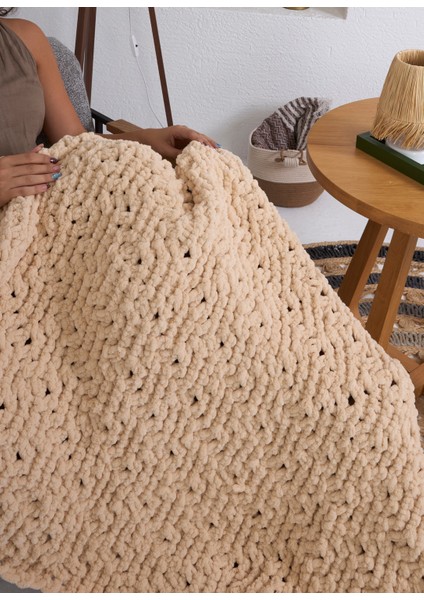 El Örgüsü Tv Battaniyesi Krem 100 x 170 cm