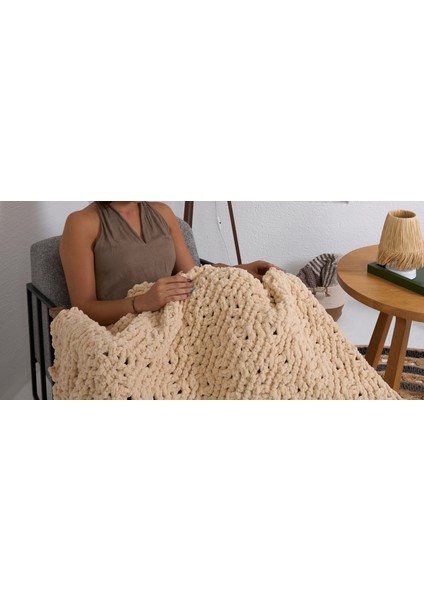 El Örgüsü Tv Battaniyesi Krem 100 x 170 cm fiyatları