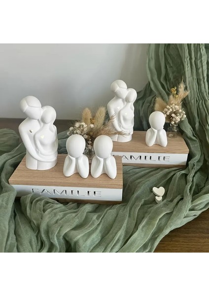 Dekoratif 2 Çocuklu Sarılan Aile Obje Biblo Seti fiyatları