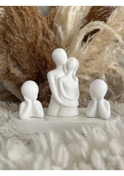 Dekoratif 2 Çocuklu Sarılan Aile Obje Biblo Seti modelleri