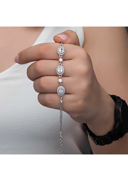 Gümüş Oval Taşlı Kadın Bileklik CSR2185367