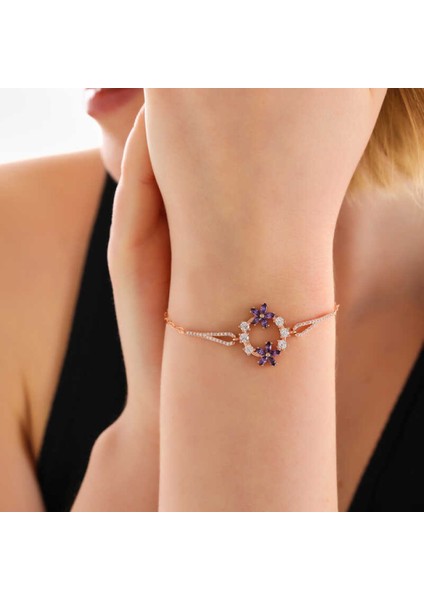 Gümüş Rose Mor Çiçek Kadın Bileklik CSR2185140