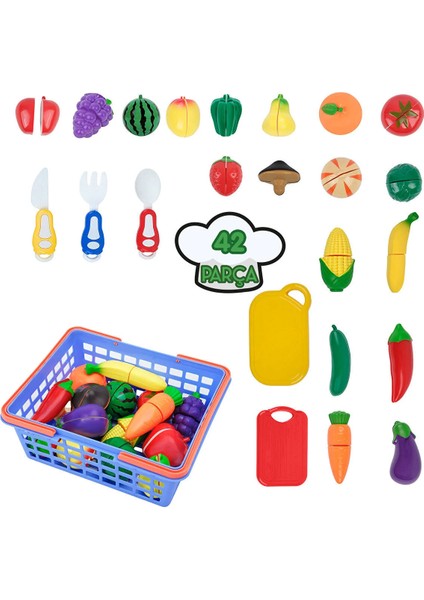 Oyuncak Kesilen Sebze Meyve Seti Kesme Tahtalı 42 Parça