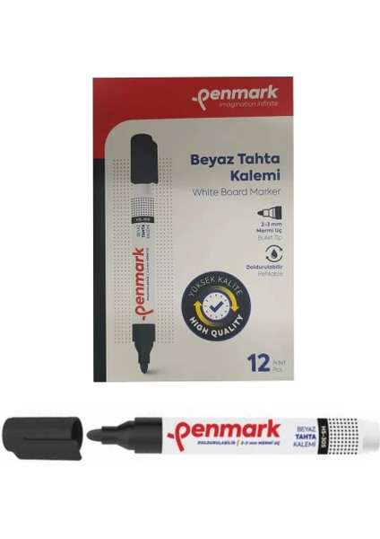 Beyaz Yazı Tahtası Kalemi Siyah Renk (12 Adet)