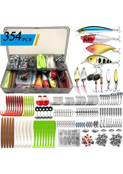 354 Parça Balık Olta Iğne Yem Seti Rapala Kurşun Iğne Silikon Kaşık Çantalı Komple Set
