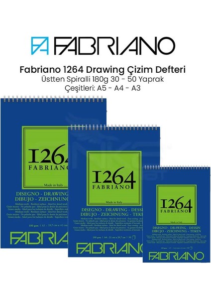 Fabriano 1264 Drawing Paper Çizim Defteri Üstten Spiralli 180G