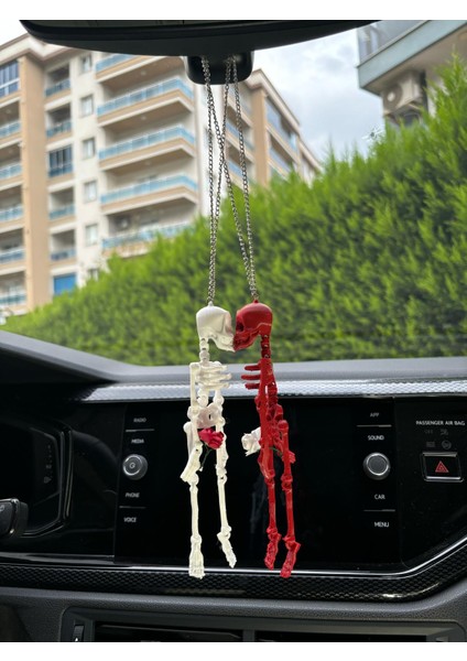 Sevgili Çift Hediye Beyaz-Kırmızı Gül Iskelet Gun's N Roses Oto Araba Dikiz Ayna Süsü