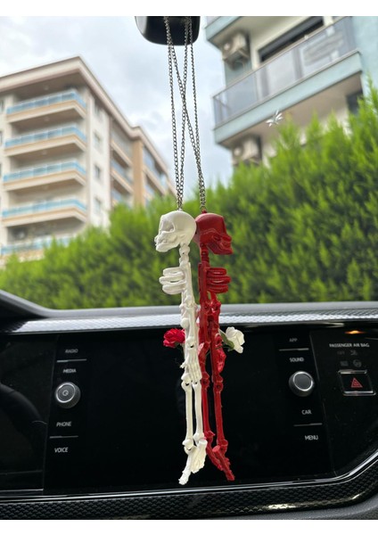 Sevgili Çift Hediye Beyaz-Kırmızı Gül Iskelet Gun's N Roses Oto Araba Dikiz Ayna Süsü fiyatları