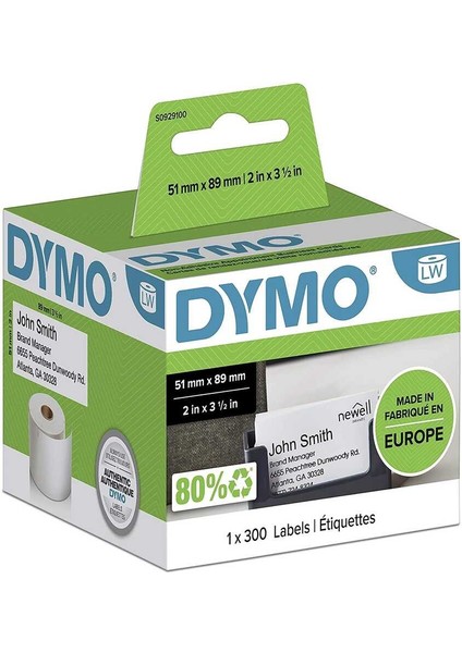 Dymo Lw S0929100 Yapışkansız Isim Kart Etiketi 51X89MM / 300 Lü Paket 2''inç x 3-1/2''inç