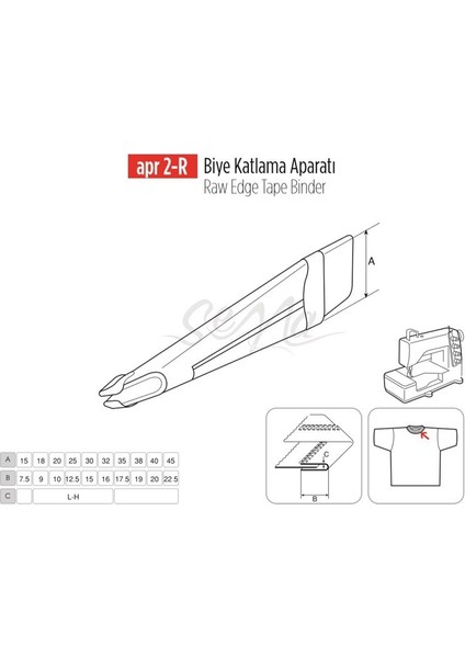Lastik Biye Katlama Apara 45x22mm / Apr 2-R