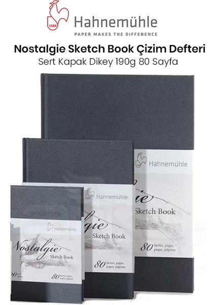 Nostalgie Sketch Book Çizim Defteri Sert Kapak Dikey 190G 80 Yaprak