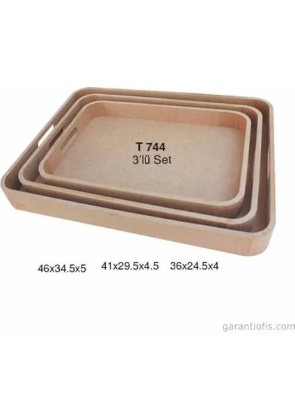 -Art T 744 Ahşap Dikdörtgen Tepsi 3 Lü Set